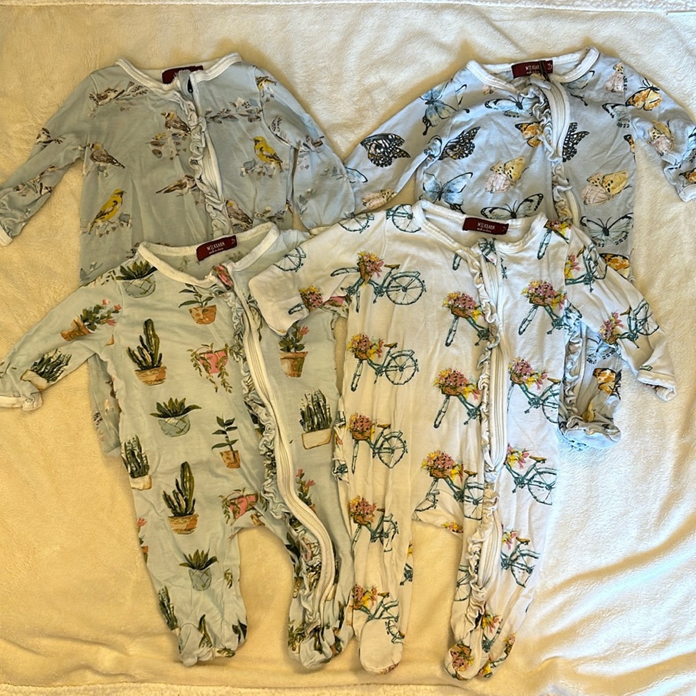 MILKBARN Lot of 3 baby girl 3-6 months ruffle zipper sleepers